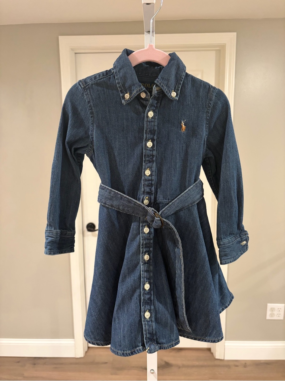 Polo Ralph Lauren Toddler Girl’s Dark Blue Denim Shirt Dress with Belt
